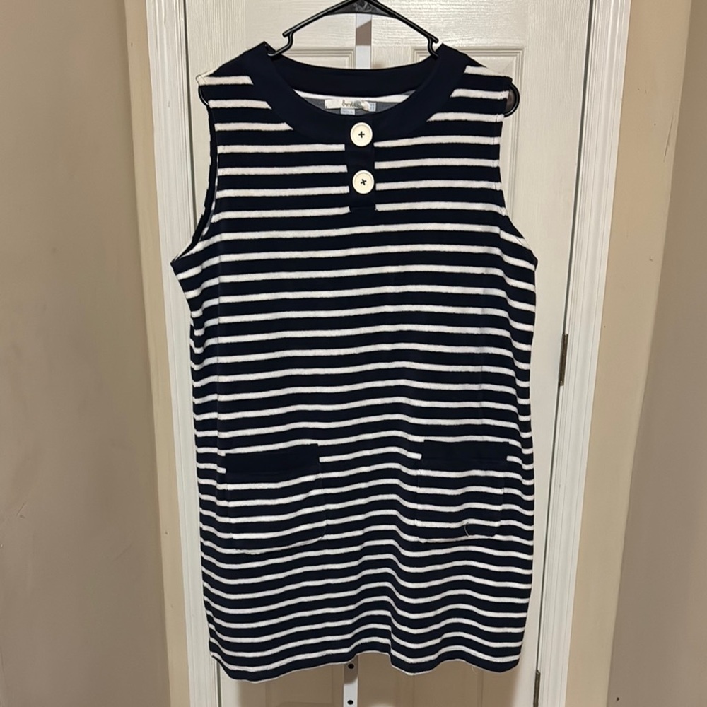 Boden Navy and White Striped Dress